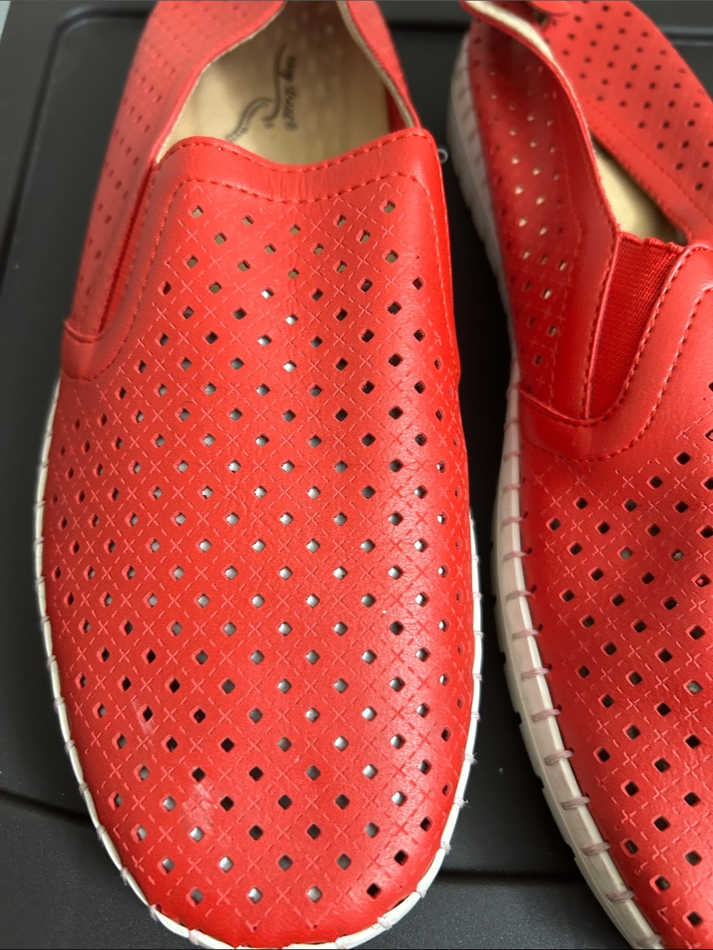 easy street Red Perforated Slip-On Loafers